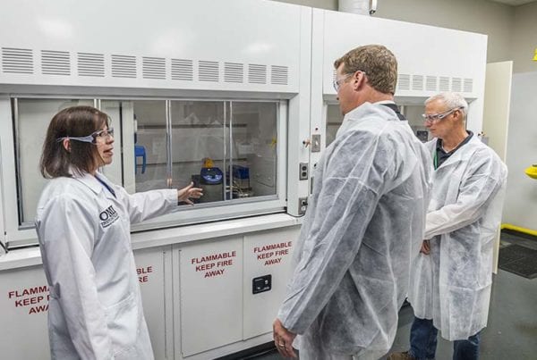 Dr. Laura Haupert shows guests new R&D facility